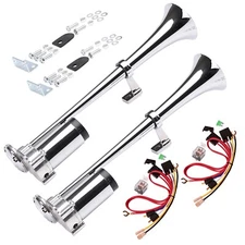 FARBIN 12V 130DB chrome zinc air horn with compressor relay harness, two sets of