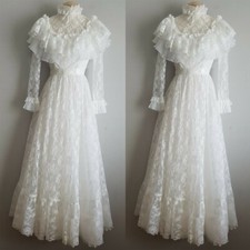Vintage 1950s High Neck Wedding Dresses Long Sleeve Lace Appliques Bridal Gowns