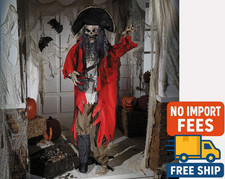 6 Ft. Standing Animated Plastic Skeleton Pirate Halloween Decoration Animatronic