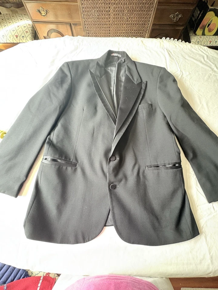 Oscar de La Renta Abrigo Esmoquin Negro Con Solapas Satinadas 42r Chaleco Ajustable Elegante Foto 3 de 4