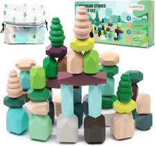 40 PCS Wooden Stacking Rocks Building Blocks Forest Theme, Sensory Learning Mont