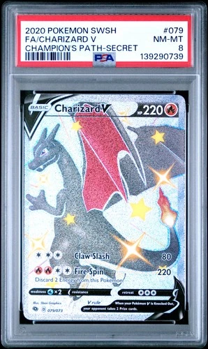 2020 POKEMON SWORD & SHIELD CHAMP'S PATH SECRET #079 FULL ART/CHARIZARD V PSA 8