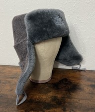 Vintage Real USSR Russian Ushanka Fur Trapper Hat Ear Flap Quilted Winter 60