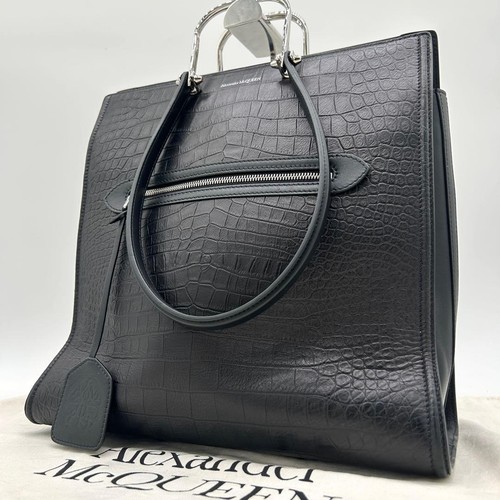 Alexander McQueen Tall Story Bag Croc Embossed Leather Black Unisex