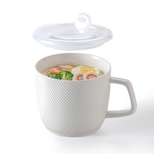 Ceramic Soup Bowl with Lid  Handle 32 oz Microwave Safe Food Container for Ra...