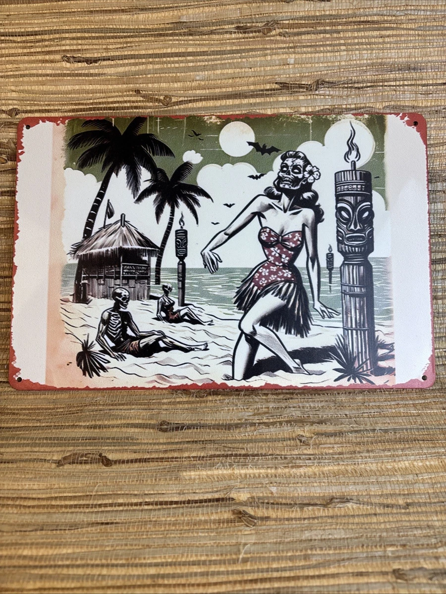 ビンテージ風90.sハワイアンティキバー 木製サイン！ Tiki Bar Sign Tiki's Dringing Vintage Retro Beach Tropical Wood