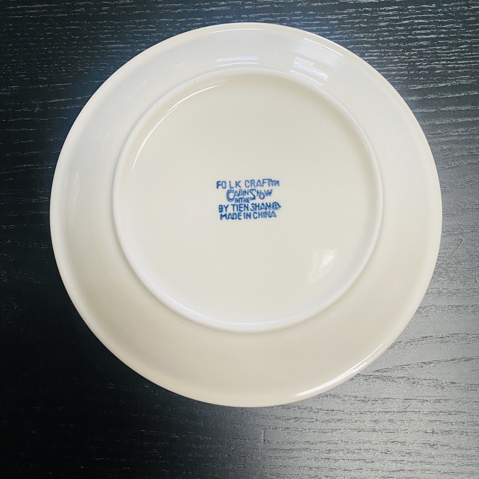 Folkcraft  Cabin In The Snow Tienshan 7 1/2" Salad Plates Winter Christmas Vtg