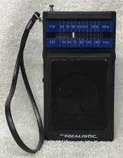 Vintage 1970s REALISTIC Model 12-724 BLACK AM FM Transistor Radio w/ Hand Strap