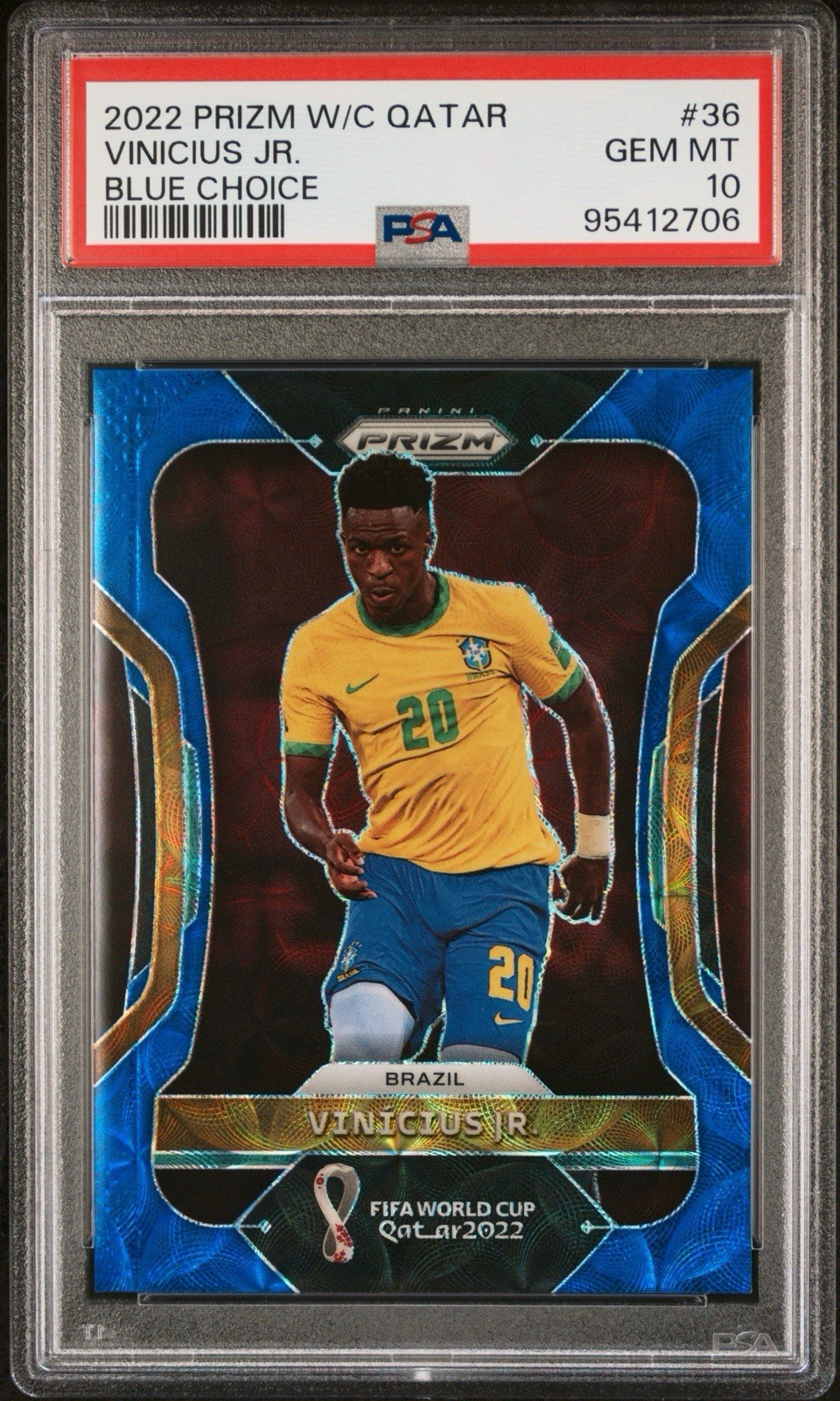 2022 Prizm World Cup Qatar VINICIUS JR #36 Blue Choice 127/135 Brazil SP PSA 10