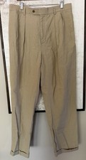 Daniel Cremieux Soiree Pants Mens 36x32 100% Linen Khaki Pleated Cuffed Beach