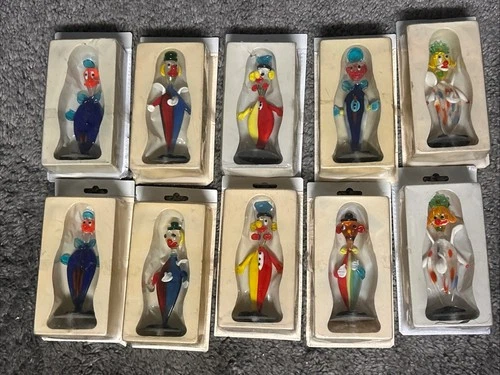 Set Of 8 - 4” Vintage Murano Style Clown Glass Art Lot In Original Boxes