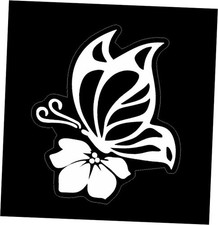 Butterfly with Hibiscus Flower Car Vinyl Decal, Hawaii Decal on Window,