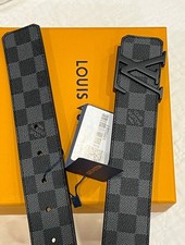 Authentic Louis Vuitton Graphite Checkered Belt Men  s Size 95/38 Fits 32-33