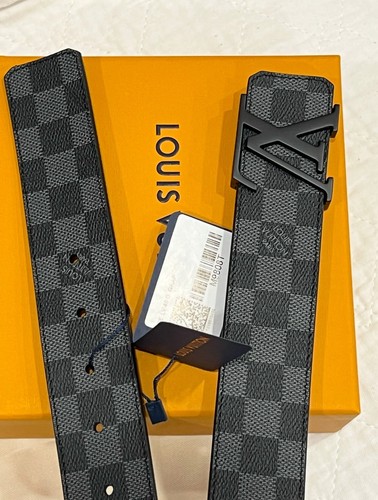 Authentic Louis Vuitton Graphite Checkered Belt Men’s Size 95/38 Fits 32-33