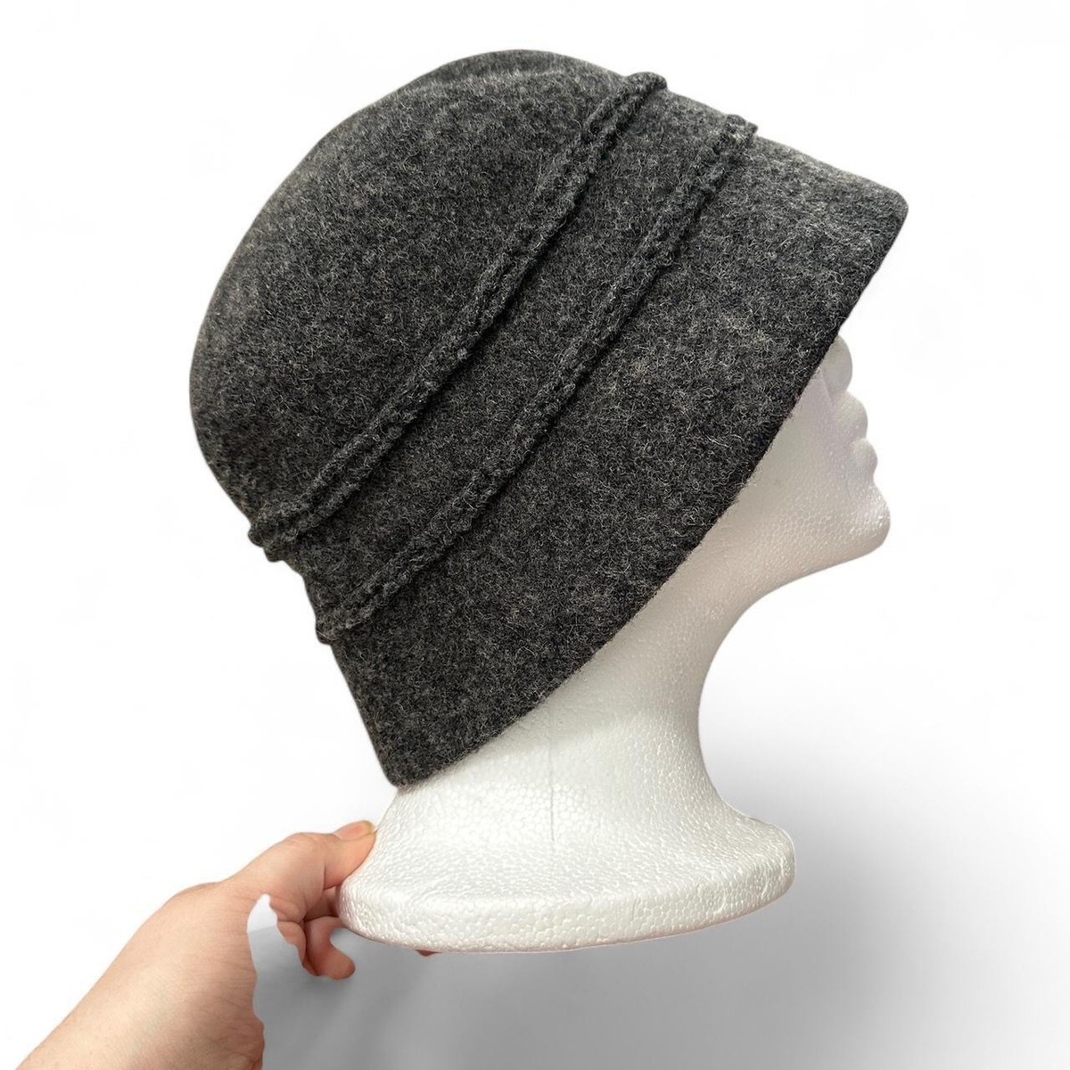 Shihreen Boiled Wool blend Cloche Hat Flowers Retro Gray 