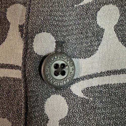 VINTAGE JNCO Shirt Mens Medium Gray Black Button Down Crowns Skulls Grunge y2k - Picture 8 of 13