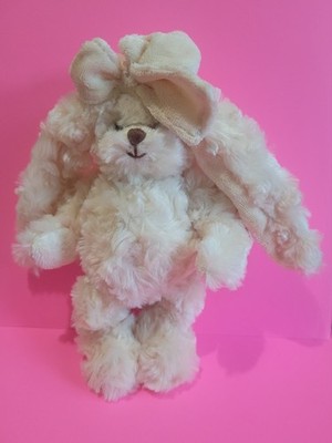 Bukowski Off White Rabbit Comforter Cream/Beige Plush with Bow - Open Box. 