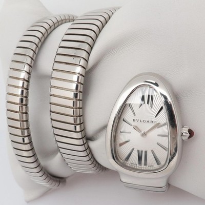 Bvlgari 101911 Serpenti Tubogas 35mm Steel Silver Guilloche Dial Lady's Watch