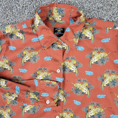 Solemare Maus & Hoffman Shirt Mens Large L Red Tiger All Over Long Sleeve Cotton