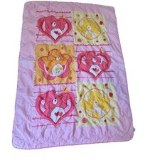 Vintage Care Bears Pink Toddler Bed Quilt Coverlet