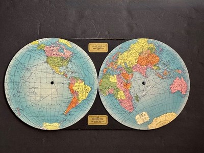 Gousha Global Map 1939 Vintage World Map with Rotating Globe Disks