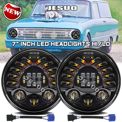 For Ford Falcon Sedan Delivery 1961-65 2pc 7'' Round Led Headlight Halo Angel Eye