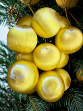 Lot of 12 Vintage MCM Gold Satin Spun Silk Christmas Ball Ornaments 3" EUC