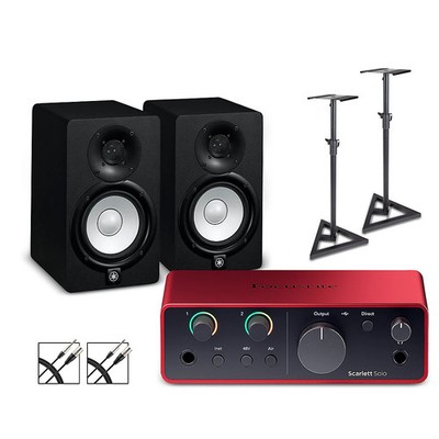 Focusrite Scarlett Solo Gen 4 with Yamaha HS Studio MonitorsStandsCables HS5