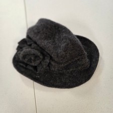 Charcoal Gray 100 Wool Cloche Hat with Rosette Flower Detail RN120543 One Size