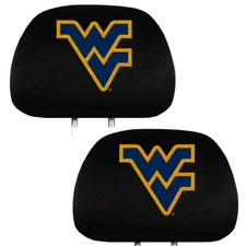 Auto Headrest Covers 2-Pc Set Black Embroidered NCAA College Team West Virginia