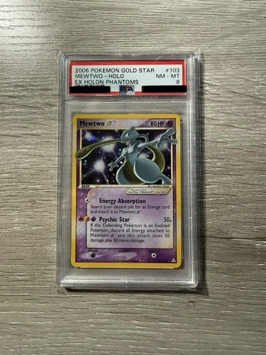 Gold Star Mewtwo Holon Phantoms PSA 8