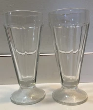 Pair Of Vintage Milkshake/Soda Fountain Glasses 7” Tall
