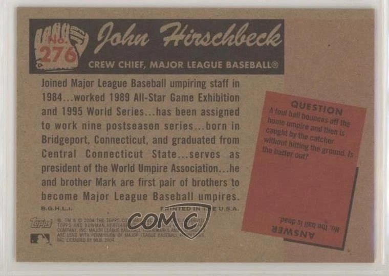 2004 Bowman Heritage John Hirschbeck #276 Rookie RC - Image 2 of 2