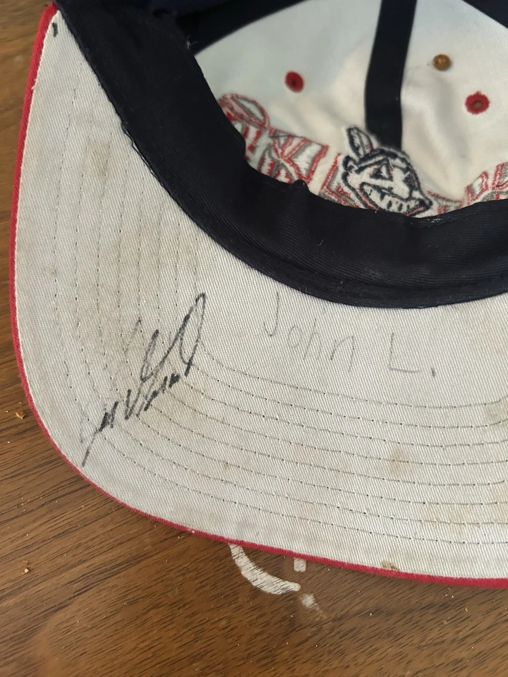 Cleveland Indians MLB Vintage Chief Wahoo Snapback Hat Signed Bob Feller, Lemon - Image 4 of 4