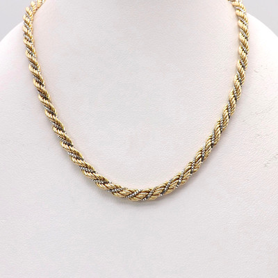 Solid 14k Gold Venetian Box Rope Link Twisted Chain Necklace Italy 18in Two Tone
