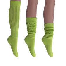Almond Green All Cotton Slouch Socks Made in USA 3 PAIR Size 9 to 11