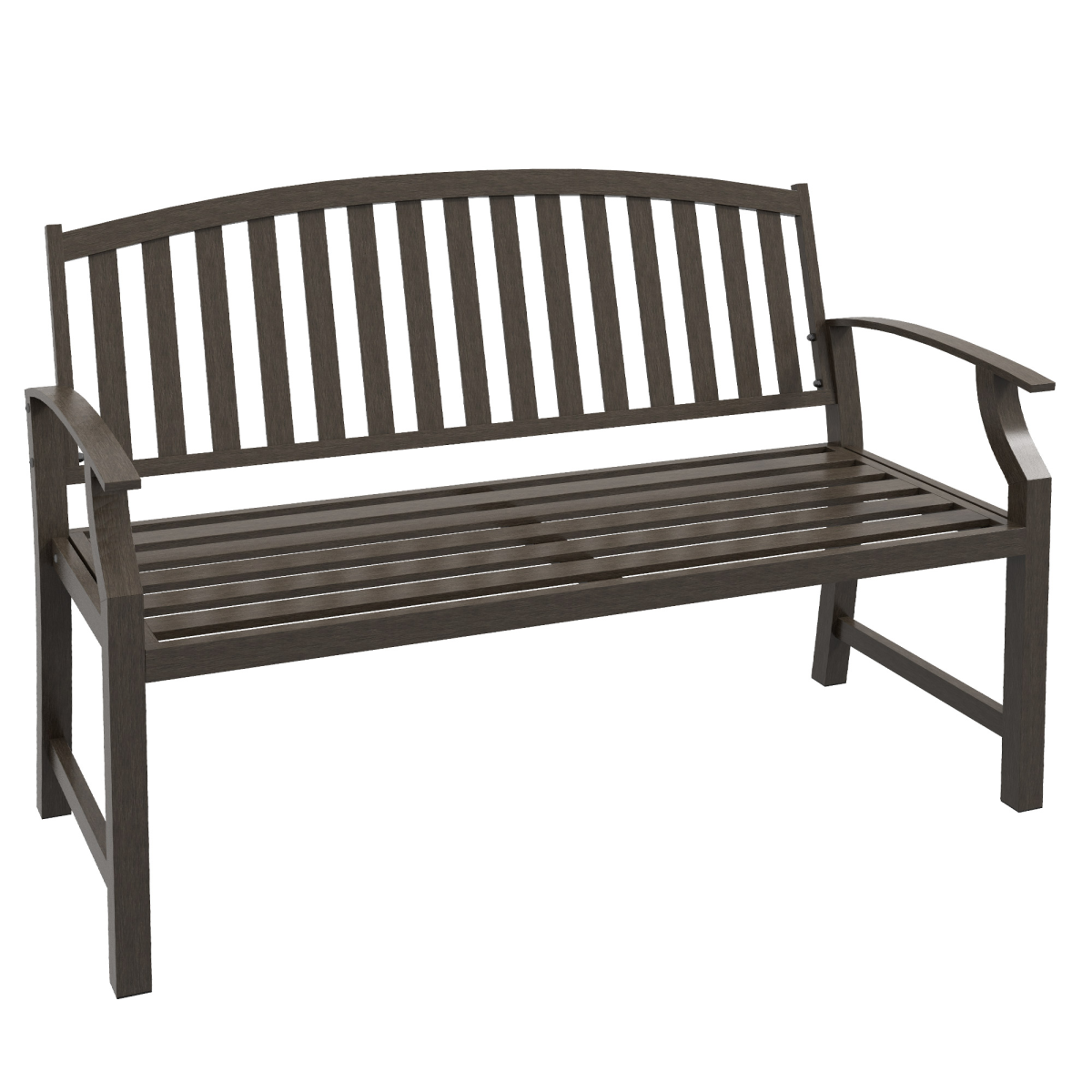 Outsunny Garden Bench with Slatted Seat and Backrest, Curved Armrest - Brown