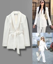 ZARA NEW WOMAN'S  BELTED TUXEDO JACKET BLAZER ECRU SIZE XS  2310/187