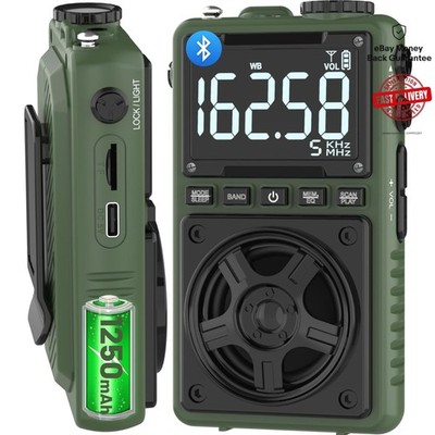NOAA Alert Bluetooth AM FM Radio with 1250mAh Battery and Clear Sound Experience