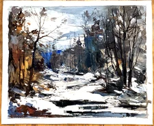 Geza Gordon Marich Original Oil Painting – Fall Landscape with Snowy River