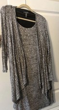 R M Richards Plus Size 16W Gray Geometric 2-Piece Dress  Jacket Set Scoop Neck