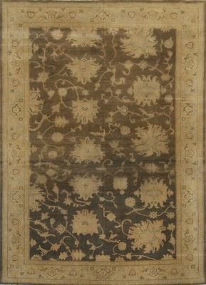 Oushak Living Room Area Rug 8x10 Brown Wool Vegetable Dye Handmade Turkish Rug