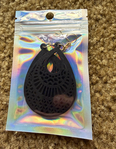 Wooden Black Teardrop Cutout Dangle earrings