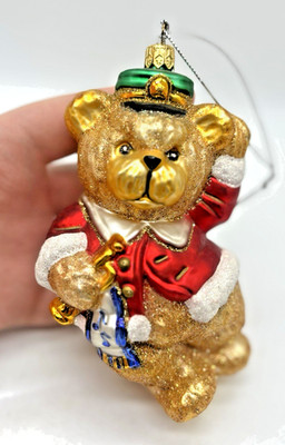 Mercury Glass Gold Bear Christmas Ornament Cap Hat Trumpet Made in Poland 5''