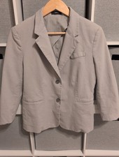 Theory Grey Cotton Blend 3/4 Sleeve 2 Button Blazer Size 12