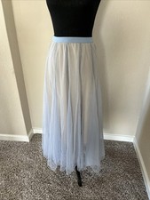 ChicWish Tulle Maxi Skirt S/M Light Blue Mesh Layer Elastic Waist Lined Women