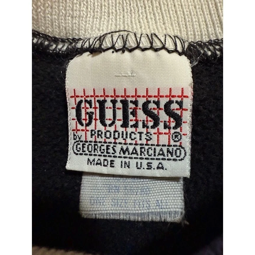 复古 Guess 1987 牛仔裤美国运动衫黑色粉红色图案印花圆领男式 M — 第 4/4 张图片