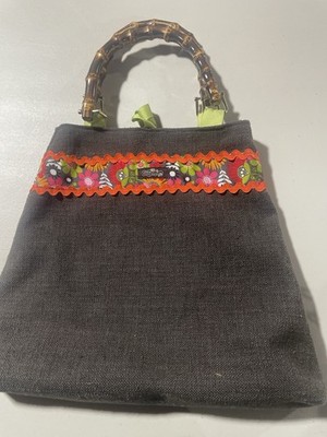 Two Crazy Daises Boutique Handbag Bamboo Handle