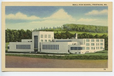 Vintage 1940s Postcard: Beall High School Frostburg MD Marken & Bielfeld Linen