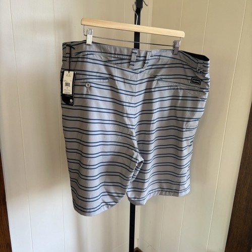 NWT Volcom Surf & Turf Mens 42x10 Gray Stripe Hybrid Chino Stretch Swim Shorts - Picture 2 of 11